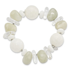 Sterling Silver Coral/Jade/Moonstone/Rock Quartz Stretch Bracelet QH4640