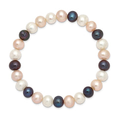 8-9mm White, Peach and Black Near-Round Freshwater Cultured Pearl Stretch Bracelet QH4648