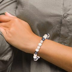 8-9mm White, Peach and Black Near-Round Freshwater Cultured Pearl Stretch Bracelet QH4648