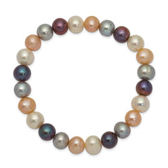 8-9mm White, Platinum, Peach and Black Near-Round Freshwater Cultured Pearl Stretch Bracelet QH4649