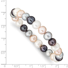 8-9mm White, Platinum, Peach and Black Near-Round Freshwater Cultured Pearl Stretch Bracelet QH4649