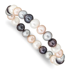 8-9mm White, Platinum, Peach and Black Near-Round Freshwater Cultured Pearl Stretch Bracelet QH4649