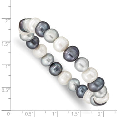 8-9mm White, Platinum and Black Near-Round Freshwater Cultured Pearl Stretch Bracelet QH4650