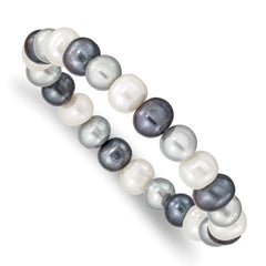 8-9mm White, Platinum and Black Near-Round Freshwater Cultured Pearl Stretch Bracelet QH4650