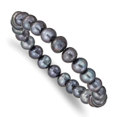 8-9mm Black Near-Round Freshwater Cultured Pearl Stretch Bracelet QH4651