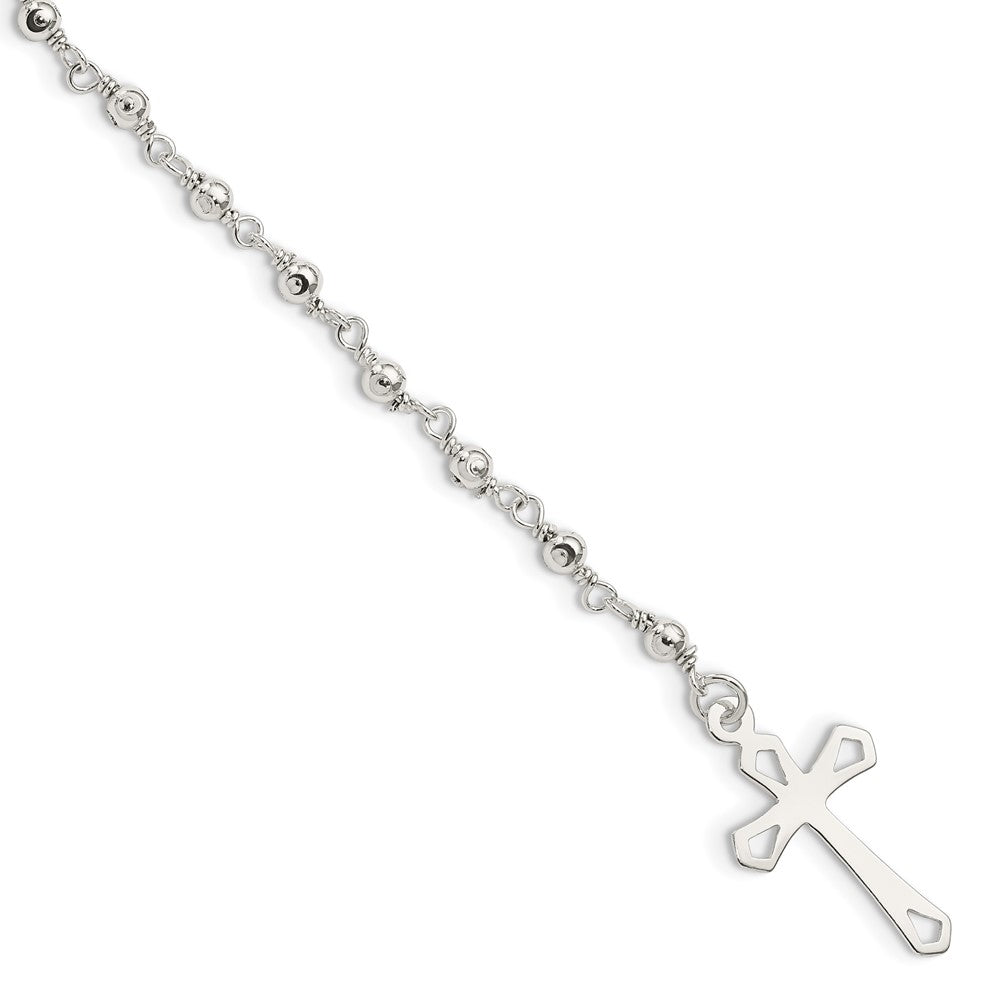 Sterling Silver Polished Bead Rosary 7.5 inch Bracelet QH4697-7.5