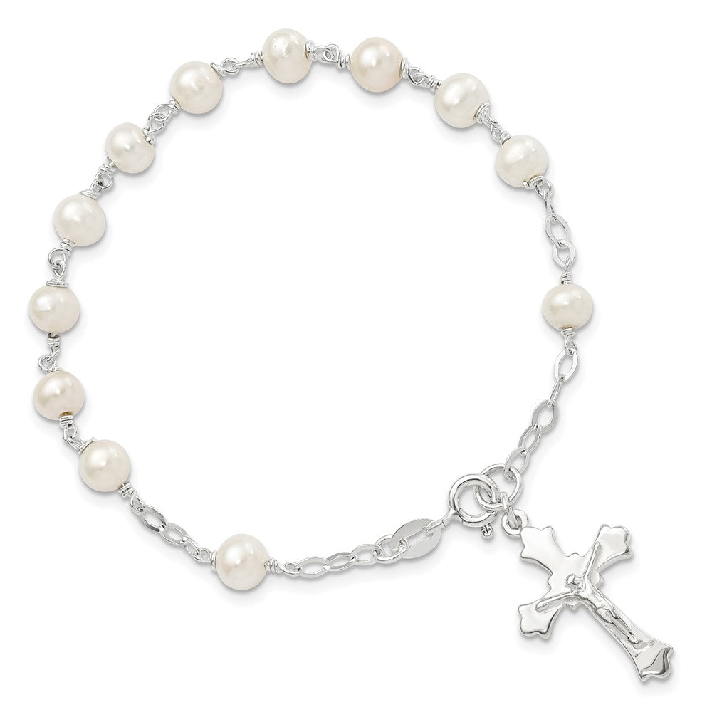 Sterling Silver and FW Cultured Pearl Rosary 7.5 inch Bracelet QH4698-7.5
