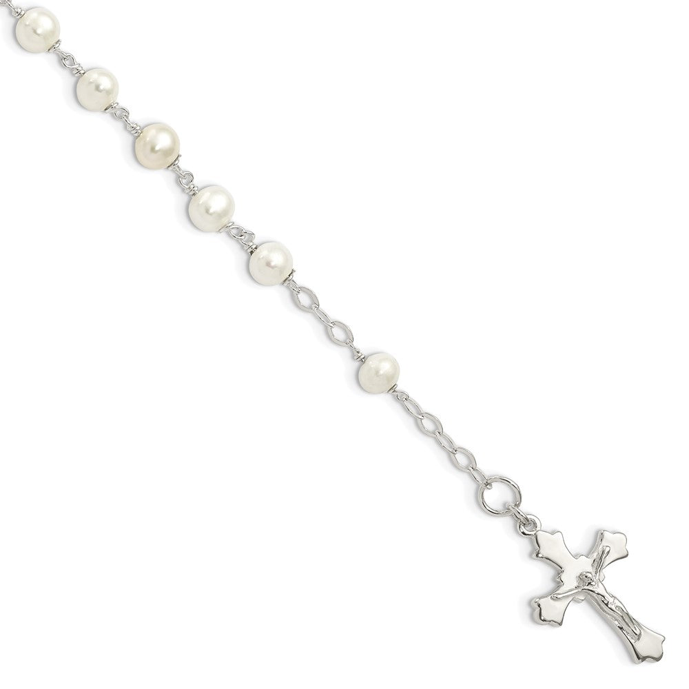 Sterling Silver and FW Cultured Pearl Rosary 7.5 inch Bracelet QH4698-7.5