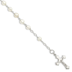 Sterling Silver and FW Cultured Pearl Rosary 7.5 inch Bracelet QH4698-7.5