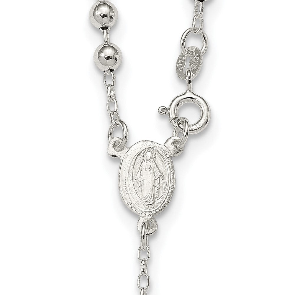 Sterling Silver Polished Bead 18 inch Rosary Necklace QH4701-18