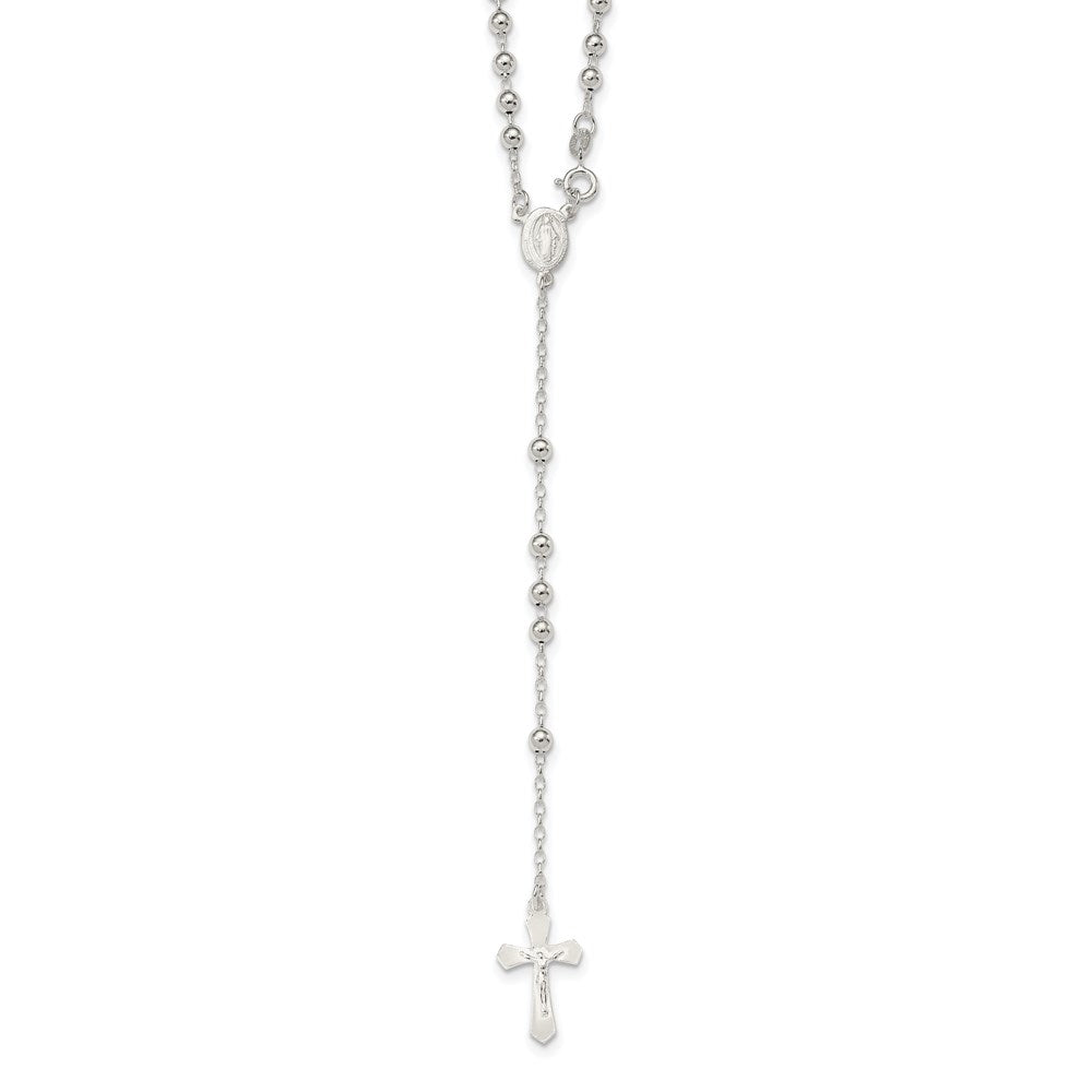 Sterling Silver Polished Bead 18 inch Rosary Necklace QH4701-18