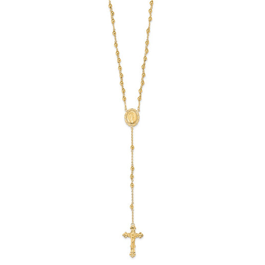Sterling Silver Flash Gold-plated Polished Rosary Necklace QH4702GP-18