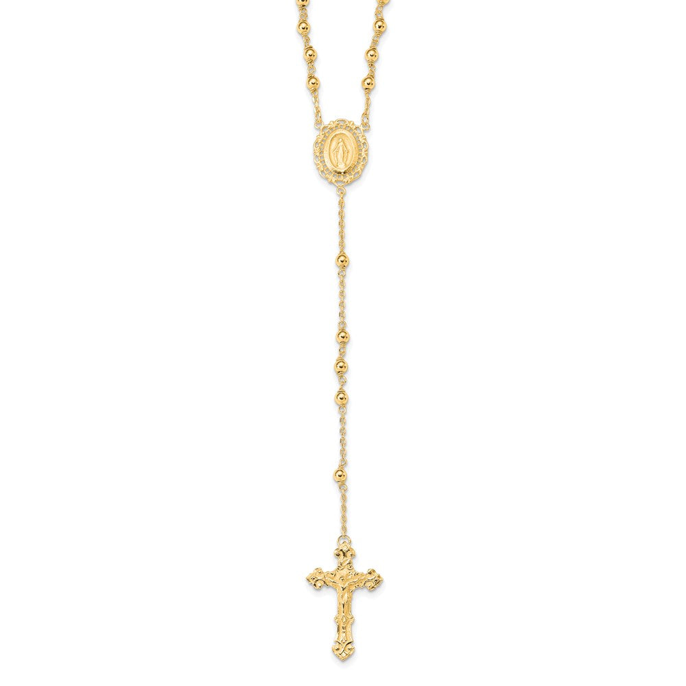 Sterling Silver Flash Gold-plated Polished Rosary Necklace QH4702GP-18
