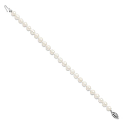 Sterling Silver Rhodium-plated 6-7mm White Near-Round Freshwater Cultured Pearl 7.25 inch Bracelet QH4726-7.25