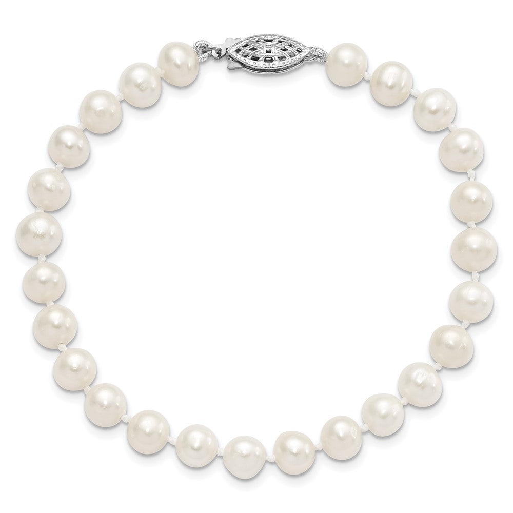 Sterling Silver Rhodium-plated 6-7mm White Near-Round Freshwater Cultured Pearl 7.25 inch Bracelet QH4726-7.25