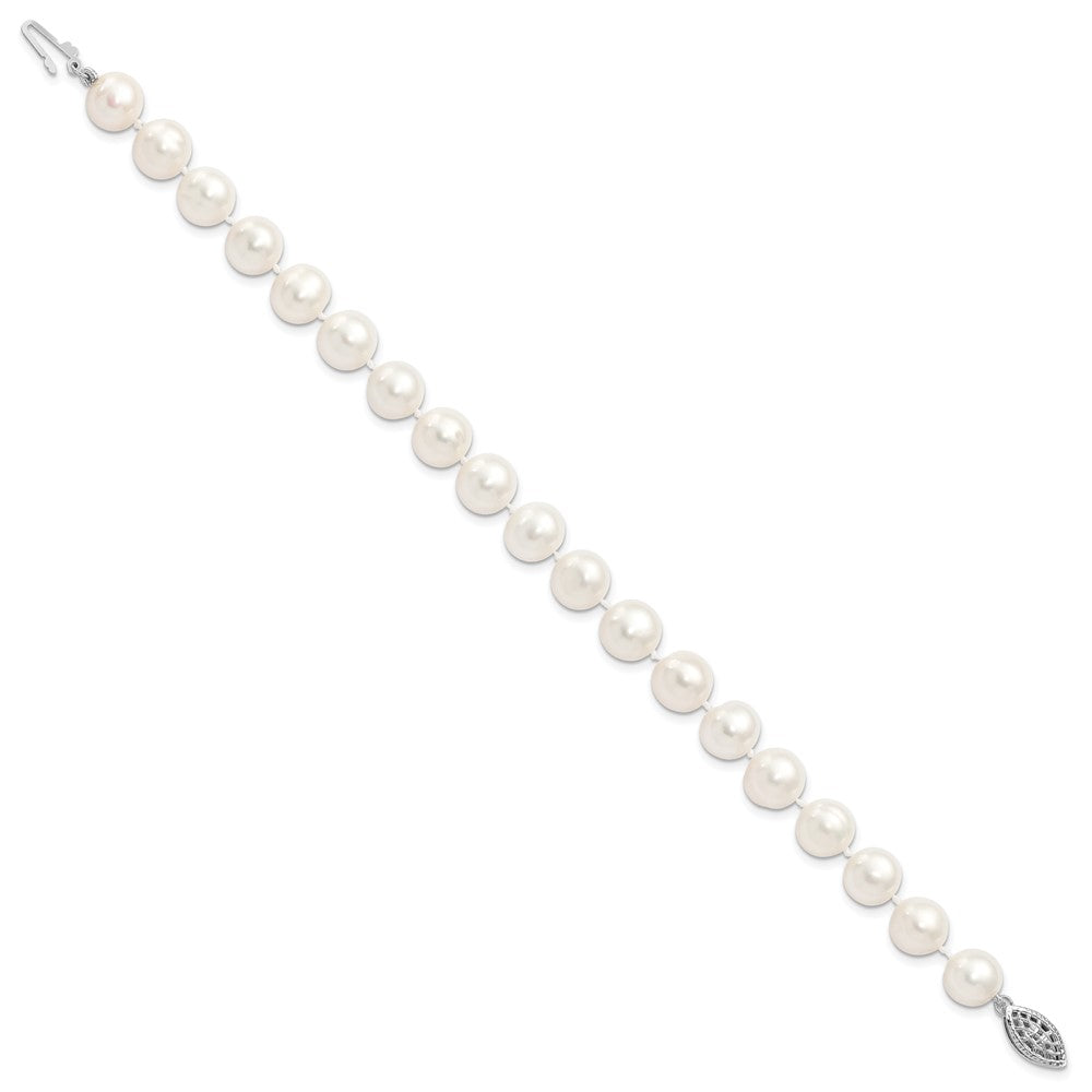 Sterling Silver Rhodium-plated 6-7mm White Near Round Freshwater Cultured Pearl 8.25 inch Bracelet QH4729-7.25