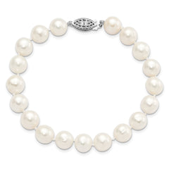 Sterling Silver Rhodium-plated 6-7mm White Near Round Freshwater Cultured Pearl 8.25 inch Bracelet QH4729-7.25