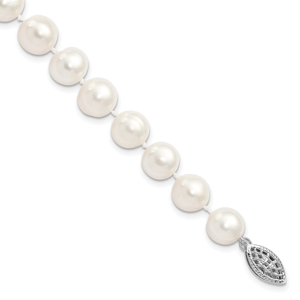 Sterling Silver Rhodium-plated 6-7mm White Near Round Freshwater Cultured Pearl 8.25 inch Bracelet QH4729-7.25