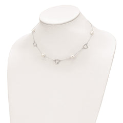 Sterling Silver Rhodium-plated 7-8mm White Teardrop Freshwater Cultured Pearl and Hearts 17 inch with 2 inch Extension Necklace QH4747-17