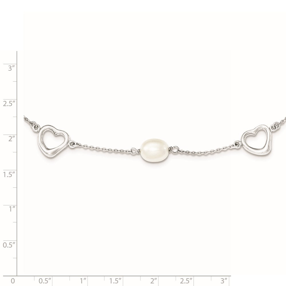 Sterling Silver Rhodium-plated 7-8mm White Teardrop Freshwater Cultured Pearl and Hearts 17 inch with 2 inch Extension Necklace QH4747-17