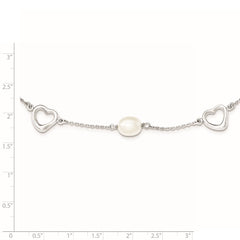 Sterling Silver Rhodium-plated 7-8mm White Teardrop Freshwater Cultured Pearl and Hearts 17 inch with 2 inch Extension Necklace QH4747-17