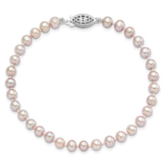 Sterling Silver Rhodium-plated 5-6mm Purple Near-Round Freshwater Cultured Pearl 7.25 inch Bracelet QH4757-7.25