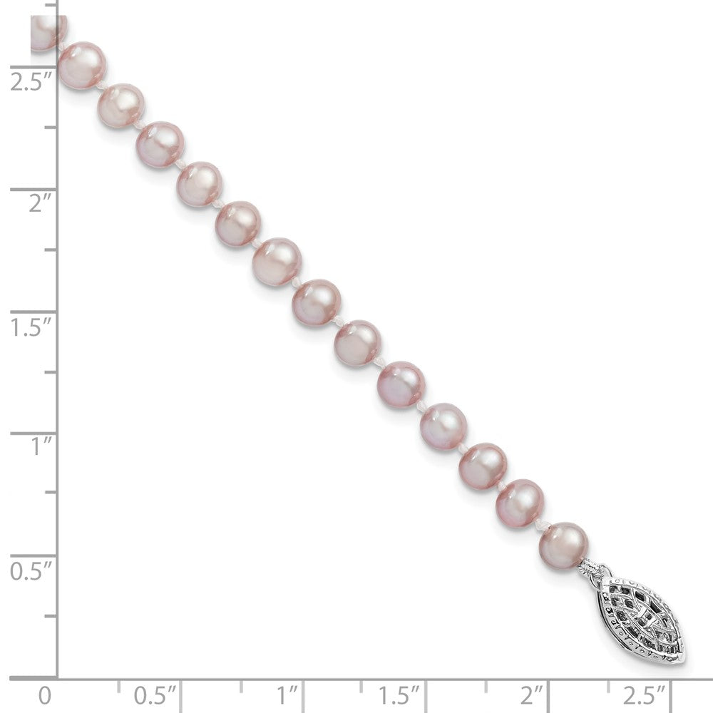 Sterling Silver Rhodium-plated 5-6mm Purple Near-Round Freshwater Cultured Pearl 7.25 inch Bracelet QH4757-7.25