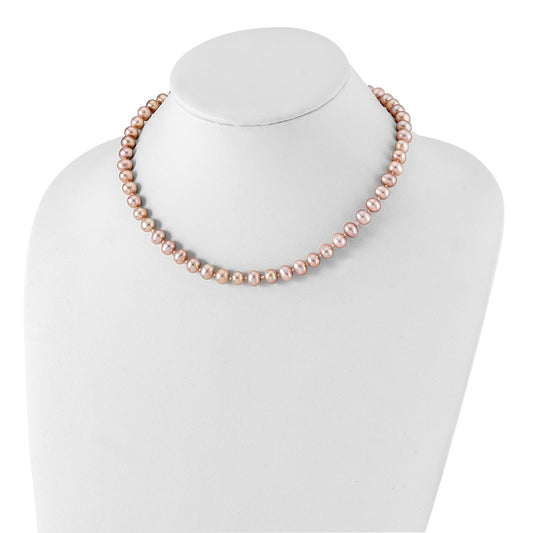 Sterling Silver Rhodium-plated 7-8mm Purple Near-Round Freshwater Cultured Pearl 18 inch NecklaceQH4759-16