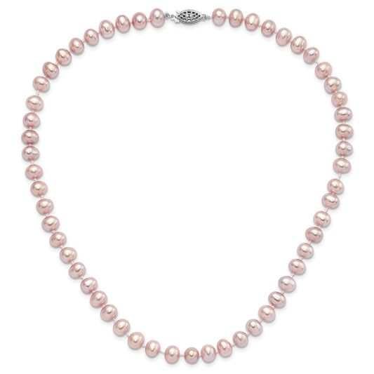Sterling Silver Rhodium-plated 7-8mm Purple Near-Round Freshwater Cultured Pearl 20 inch NecklaceQH4759-16