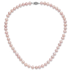 Sterling Silver Rhodium-plated 7-8mm Purple Near-Round Freshwater Cultured Pearl 20 inch NecklaceQH4759-16