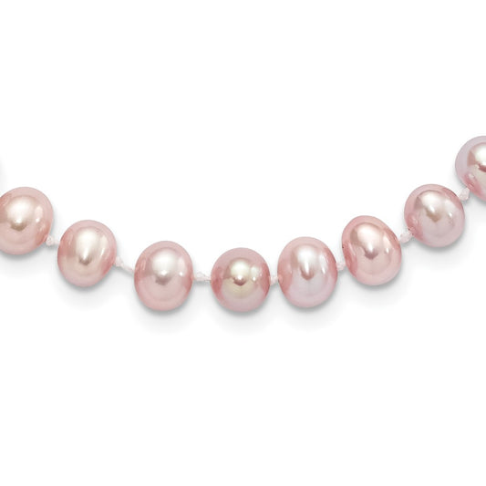 Sterling Silver Rhodium-plated 7-8mm Purple Near-Round Freshwater Cultured Pearl 16 inch NecklaceQH4759-16