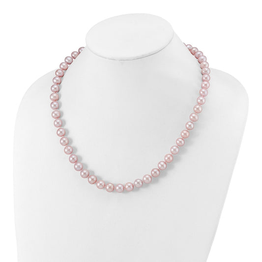Sterling Silver Rhodium-plated 9-10mm Purple Near-Round Freshwater Cultured Pearl 20 inch NecklaceQH4761