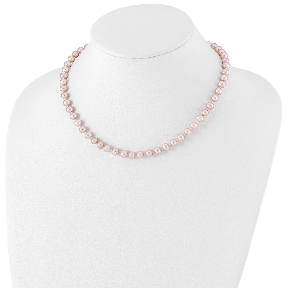 Sterling Silver Rhodium-plated 6-7mm Purple Near-Round Freshwater Cultured Pearl 18 inch NecklaceQH4763-16