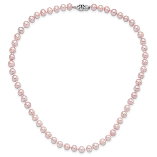 Sterling Silver Rhodium-plated 6-7mm Purple Near-Round Freshwater Cultured Pearl 20 inch NecklaceQH4763-16