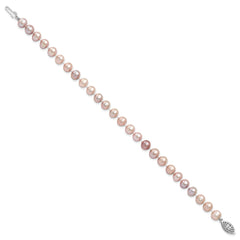 Sterling Silver Rhodium-plated 6-7mm Purple Near-Round Freshwater Cultured Pearl 7.25 inch Bracelet QH4763-7.25