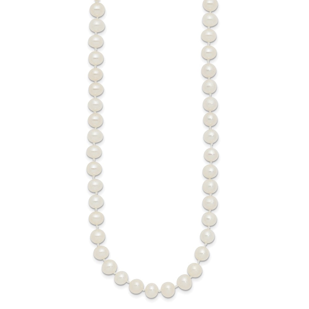 Sterling Silver Rhodium-plated 5-6mm White Near-Round Freshwater Cultured Pearl 28 inch Necklace QH4769