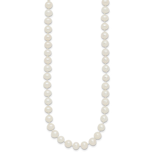 Sterling Silver Rhodium-plated 5-6mm White Near-Round Freshwater Cultured Pearl 28 inch Necklace QH4769