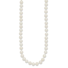 Sterling Silver Rhodium-plated 5-6mm White Near-Round Freshwater Cultured Pearl 28 inch Necklace QH4769