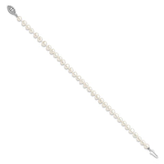 Sterling Silver Rhodium-plated 5-6mm White Near Round Freshwater Cultured Pearl 8.25 inch Bracelet QH4769-7.25