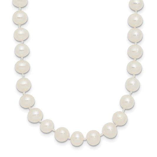 Sterling Silver Rhodium-plated 5-6mm White Near-Round Freshwater Cultured Pearl 28 inch Necklace QH4769