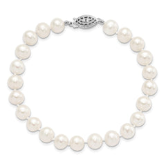 Sterling Silver Rhodium-plated 7-8mm White Near Round Freshwater Cultured Pearl8.25 inch  Bracelet QH4778-7.25