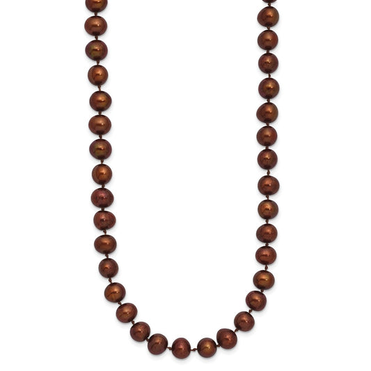 Sterling Silver Rhodium-plated 6-7mm Brown Near-Round Freshwater Cultured Pearl 20 inch NecklaceQH4817