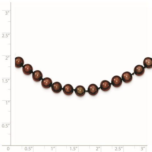 Sterling Silver Rhodium-plated 6-7mm Brown Near-Round Freshwater Cultured Pearl 16 inch Necklace QH4817-16