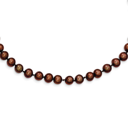 Sterling Silver Rhodium-plated 6-7mm Brown Near-Round Freshwater Cultured Pearl 16 inch Necklace QH4817-16