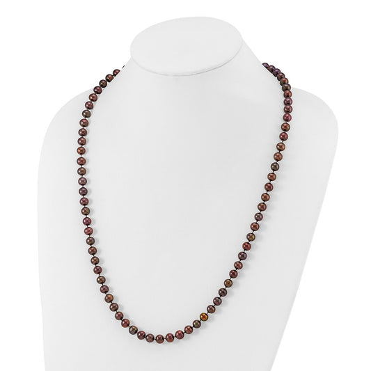 Sterling Silver Rhodium-plated 6-7mm Brown Near-Round Freshwater Cultured Pearl 24 inch NecklaceQH4817