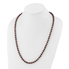 Sterling Silver Rhodium-plated 6-7mm Brown Near-Round Freshwater Cultured Pearl 24 inch NecklaceQH4817