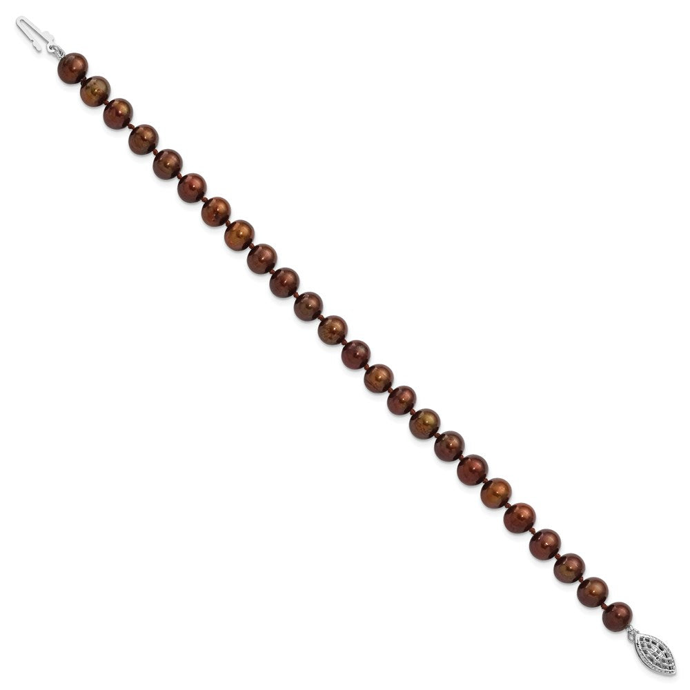 Sterling Silver Rhodium-plated 6-7mm Brown Near-Round Freshwater Cultured Pearl 7.25 inch Bracelet QH4817-7.25