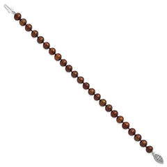 Sterling Silver Rhodium-plated 6-7mm Brown Near-Round Freshwater Cultured Pearl 7.25 inch Bracelet QH4817-7.25