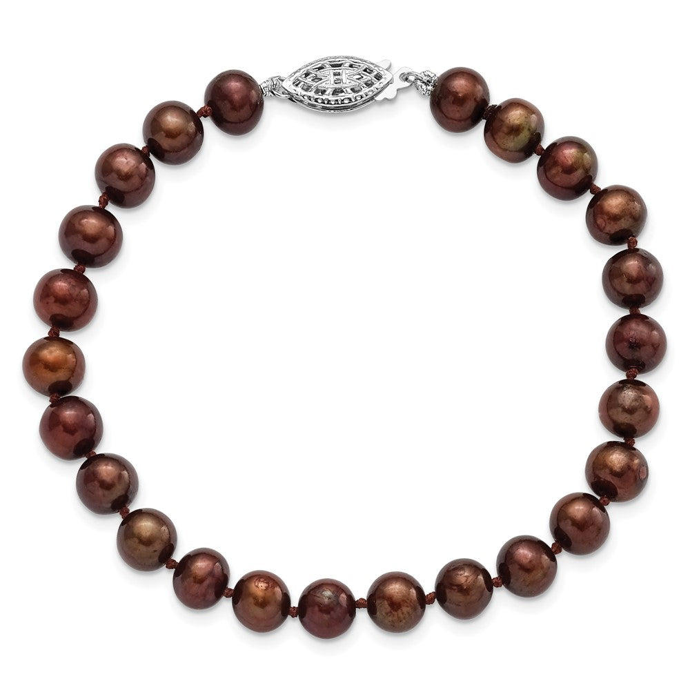 Sterling Silver Rhodium-plated 6-7mm Brown Near-Round Freshwater Cultured Pearl 7.25 inch Bracelet QH4817-7.25