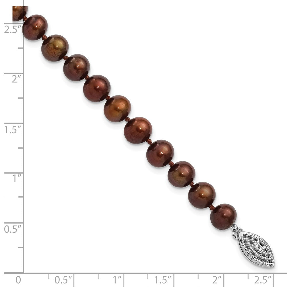 Sterling Silver Rhodium-plated 6-7mm Brown Near-Round Freshwater Cultured Pearl 7.25 inch Bracelet QH4817-7.25